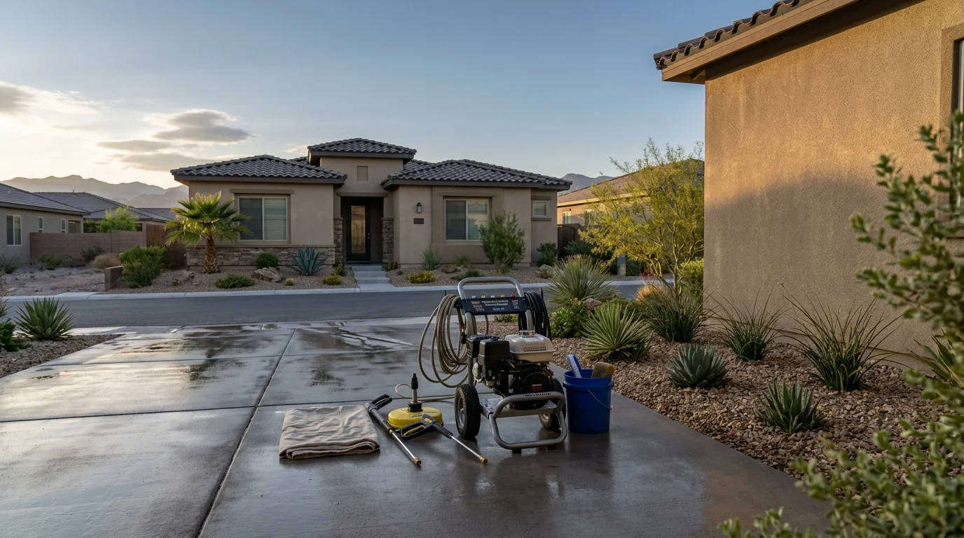 Pressure washing a driveway in Henderson, Nevada